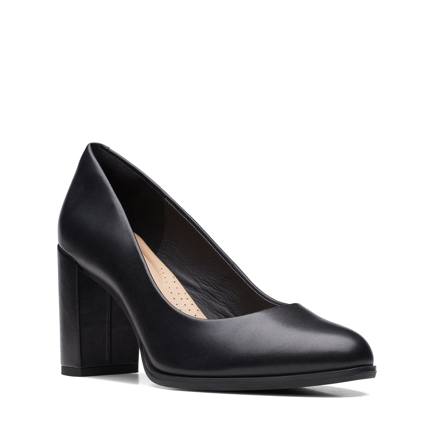 Clarks Freva85 Court Shoes - Black Leather - 261709684 - D Width (Standard Fit)
