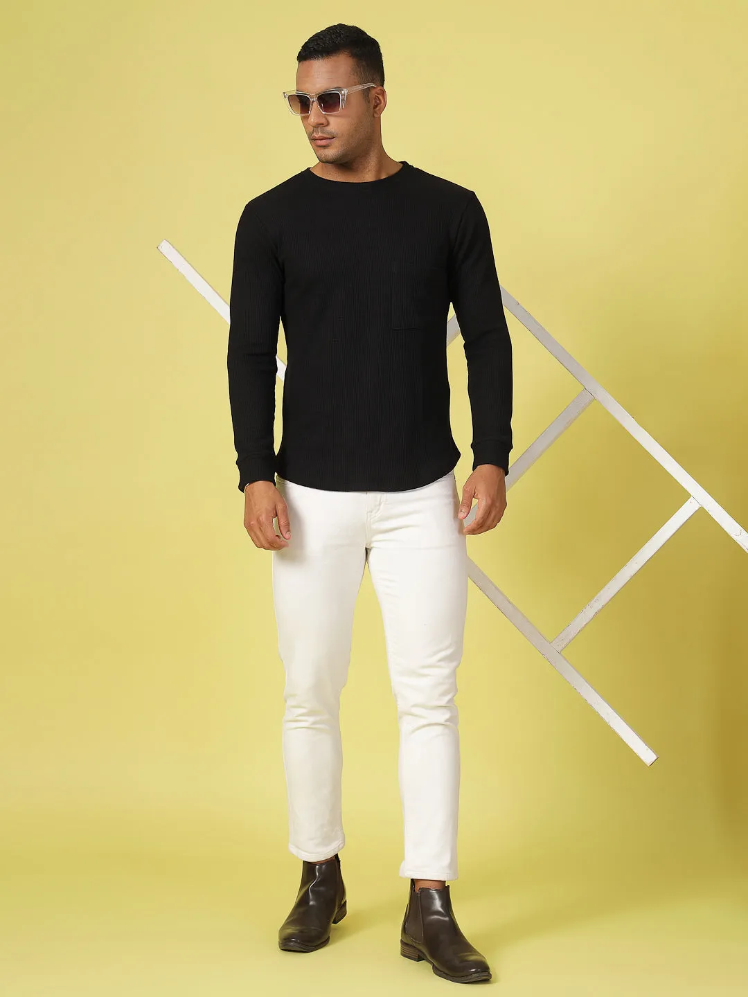 Classic Waffle Knit Round Neck T-shirt
