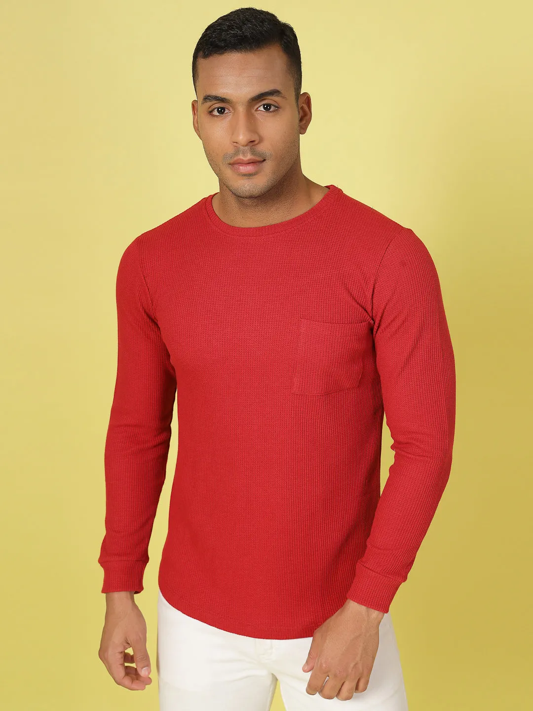 Classic Waffle Knit Round Neck T-shirt
