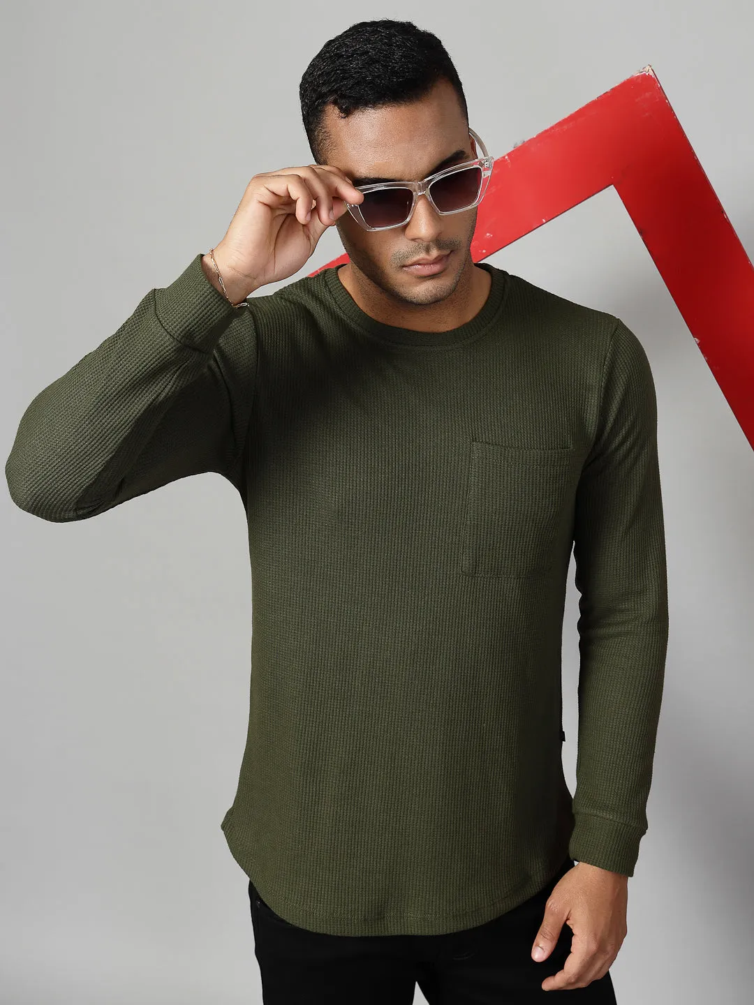 Classic Waffle Knit Round Neck T-shirt