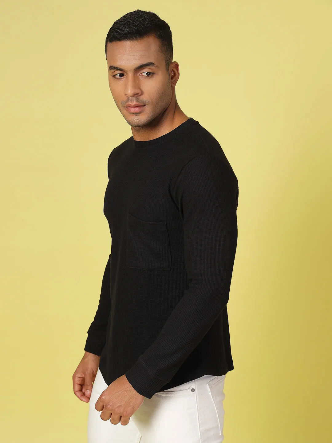 Classic Waffle Knit Round Neck T-shirt
