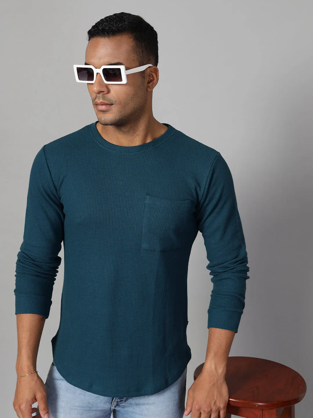 Classic Waffle Knit Round Neck T-shirt