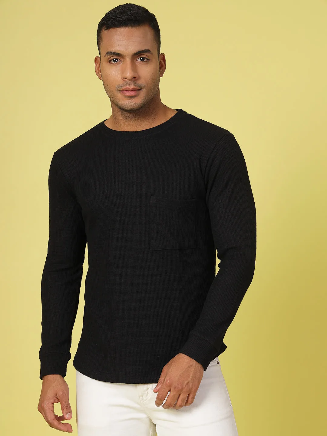 Classic Waffle Knit Round Neck T-shirt