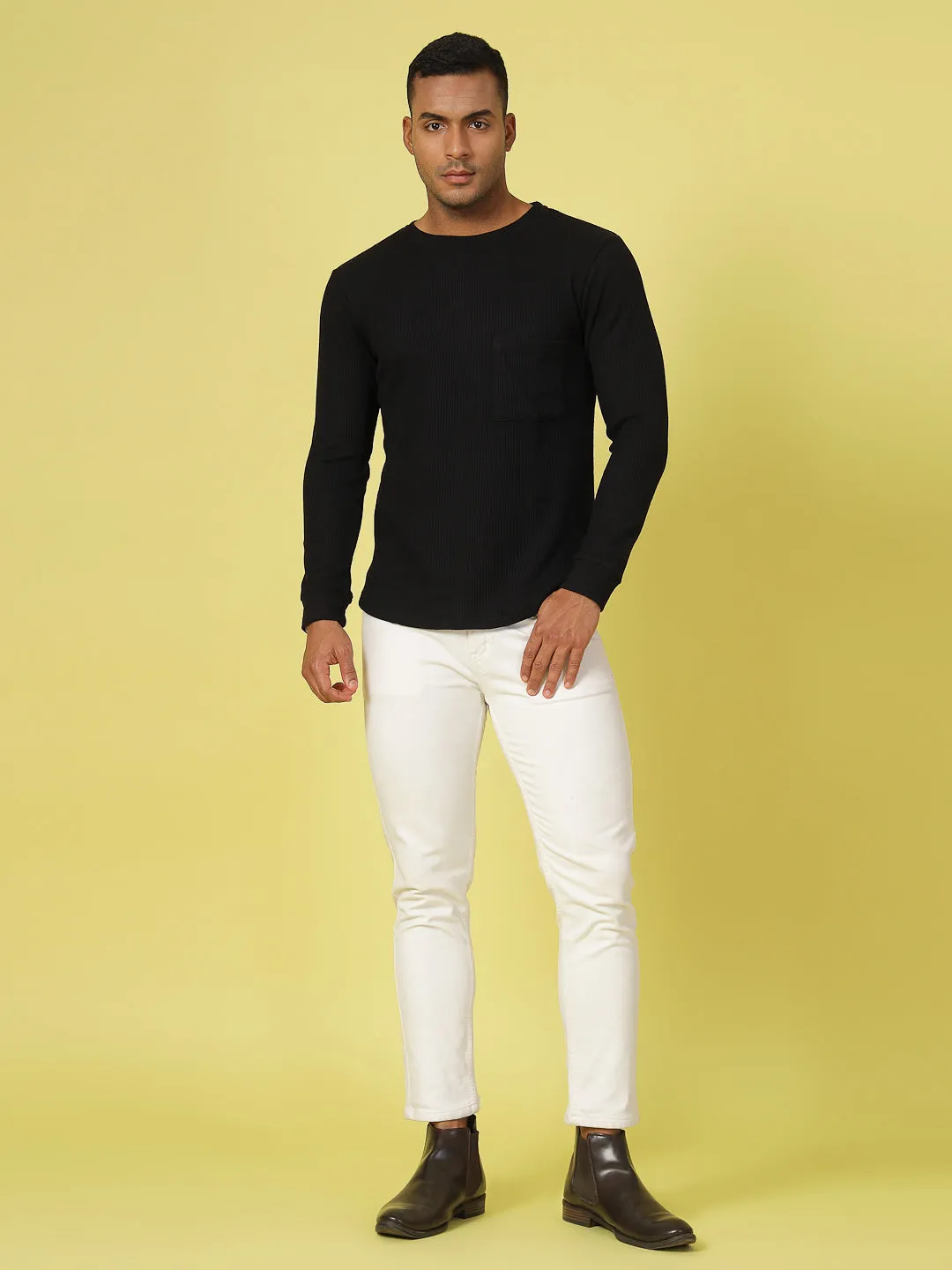 Classic Waffle Knit Round Neck T-shirt