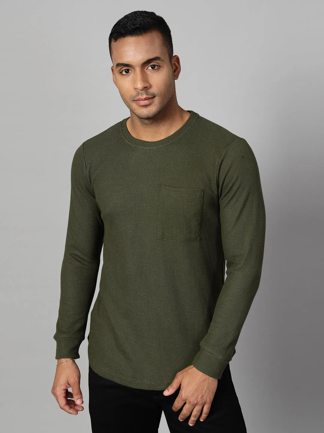 Classic Waffle Knit Round Neck T-shirt