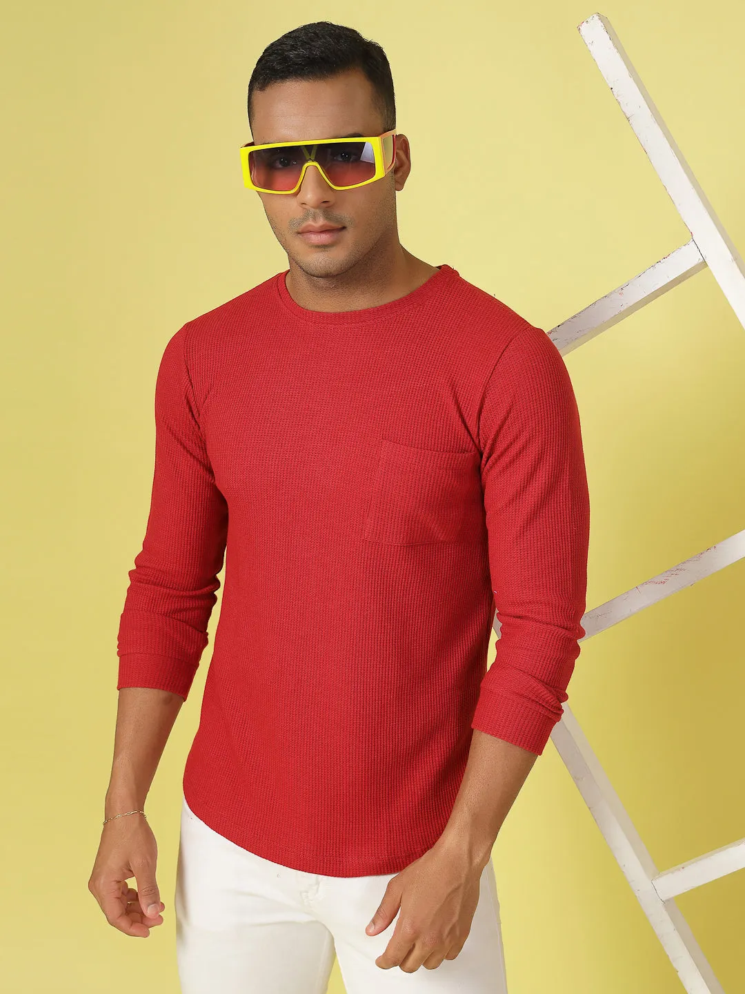 Classic Waffle Knit Round Neck T-shirt