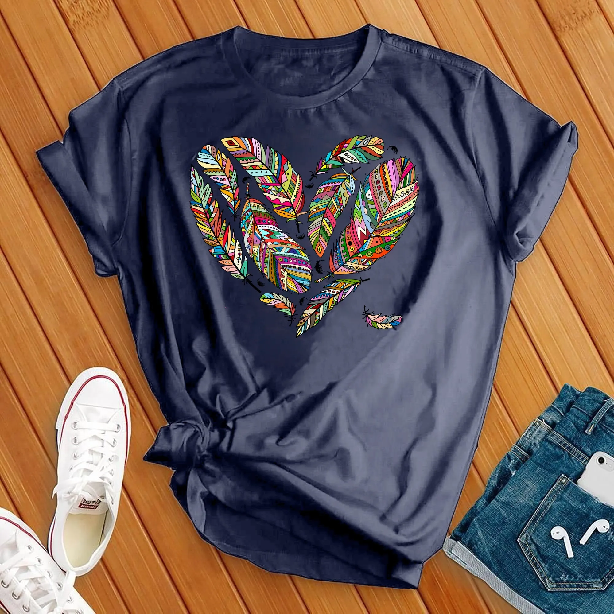 Colorful Feather Heart Tee