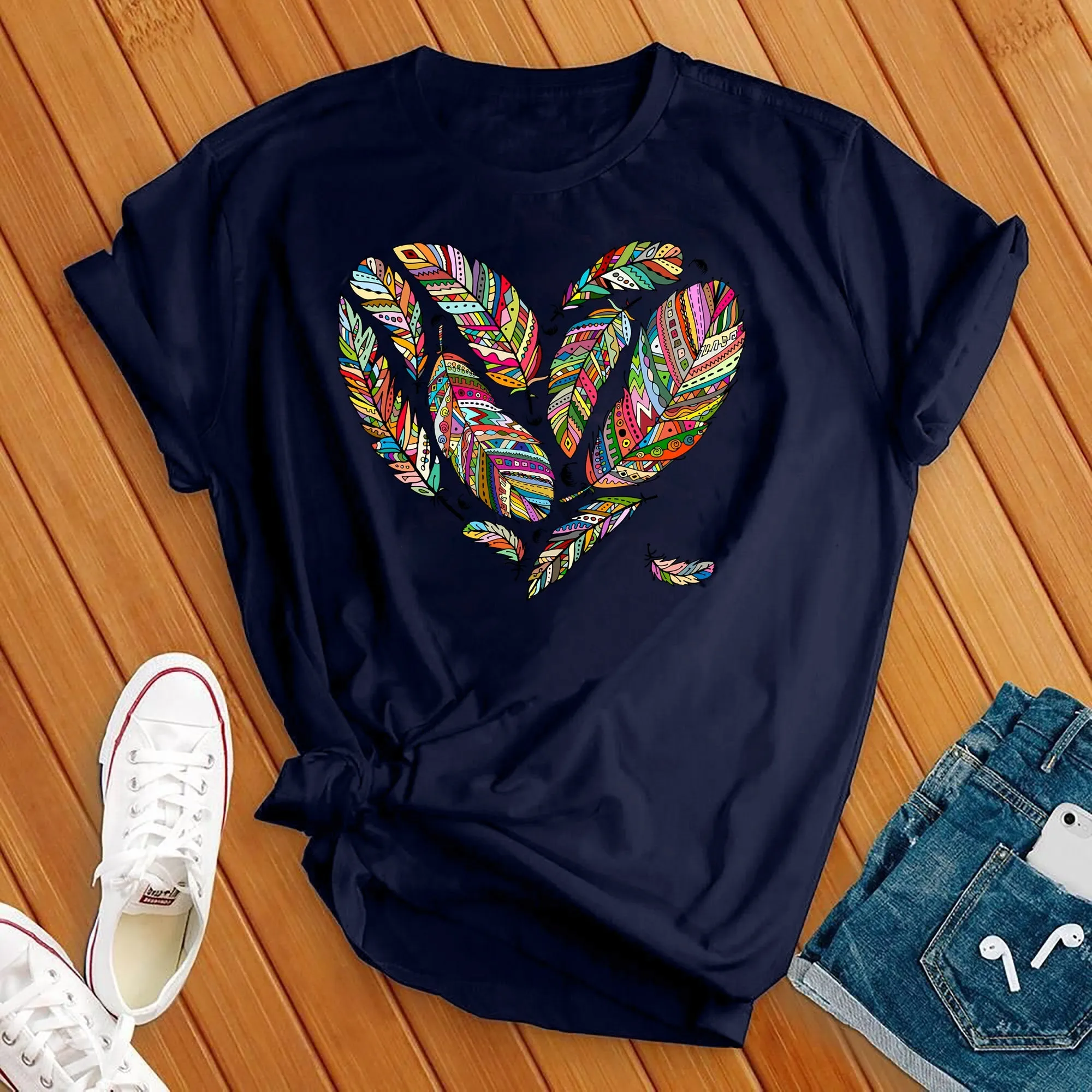 Colorful Feather Heart Tee