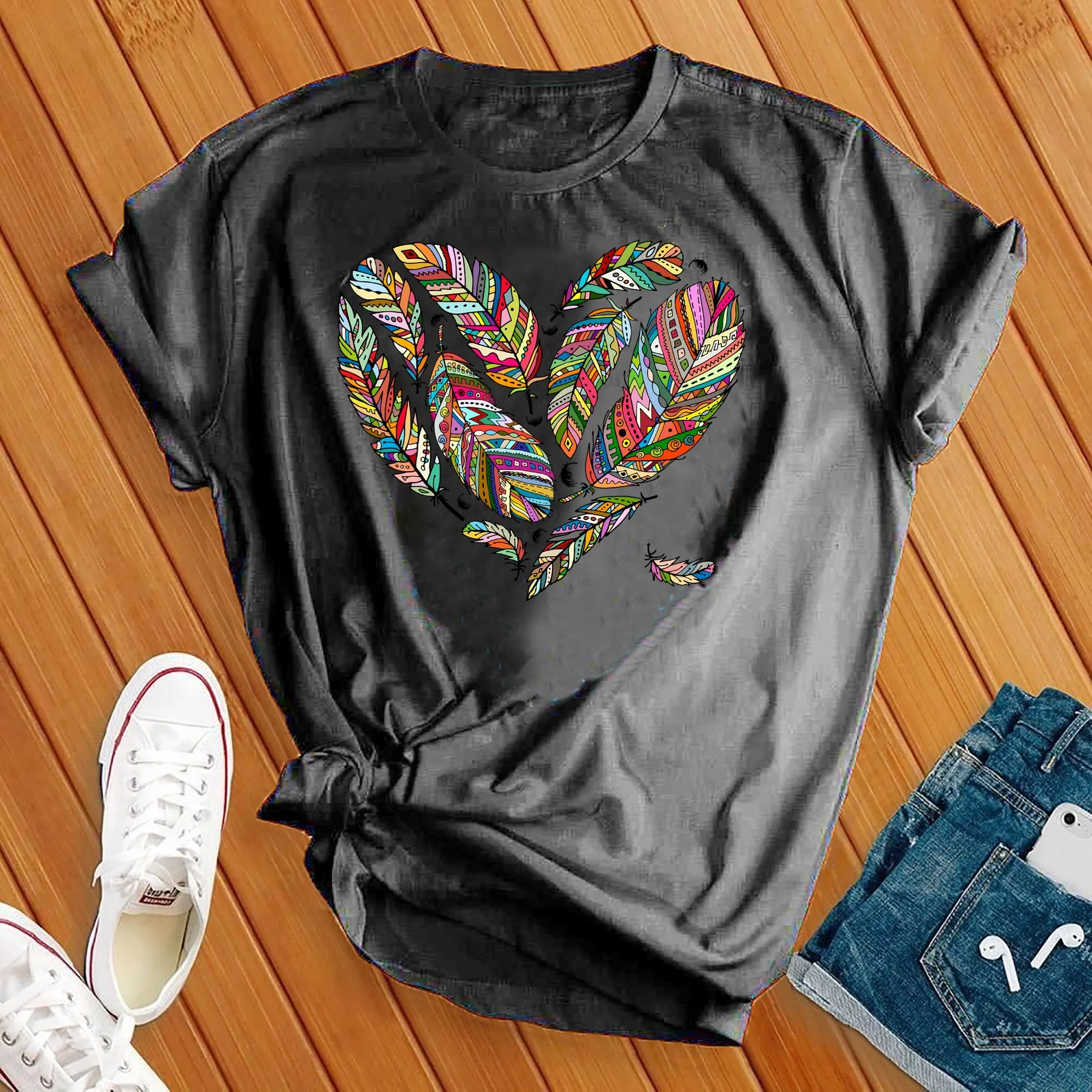 Colorful Feather Heart Tee