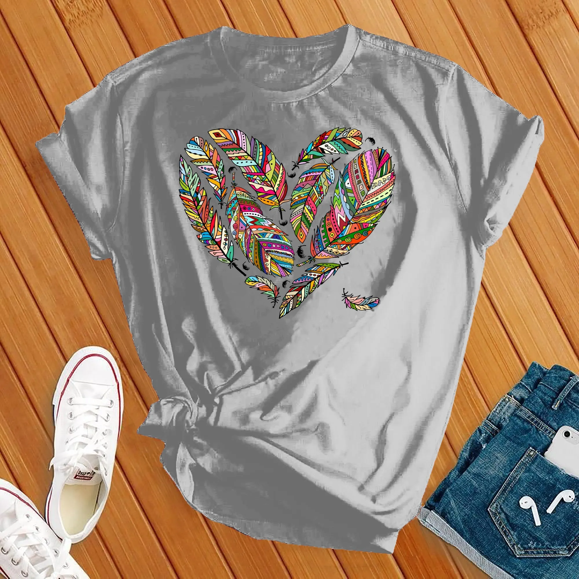 Colorful Feather Heart Tee