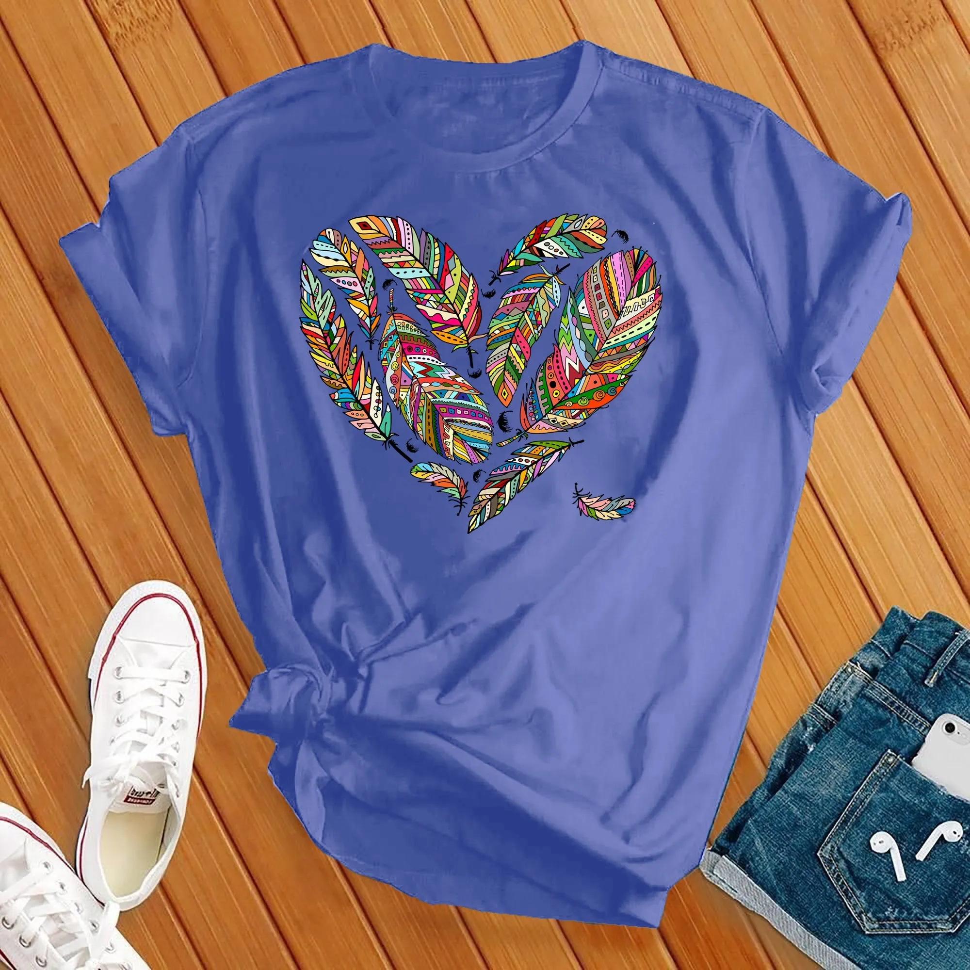 Colorful Feather Heart Tee