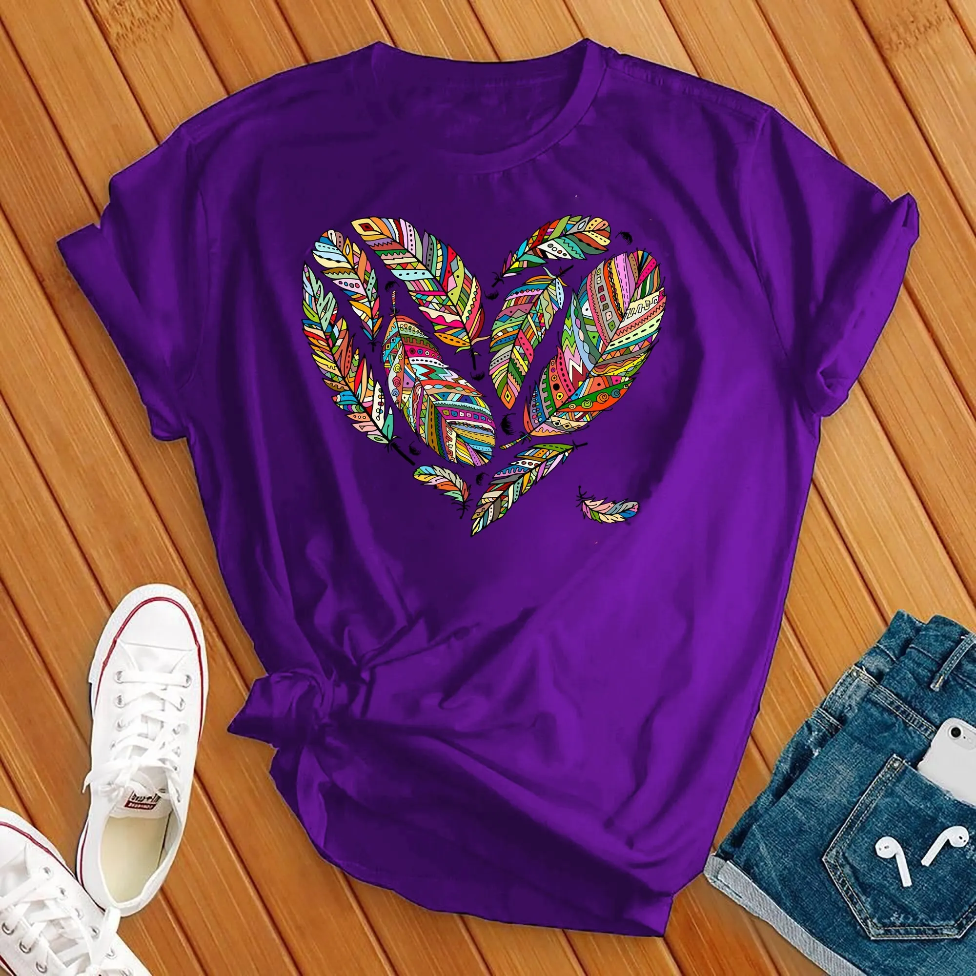 Colorful Feather Heart Tee