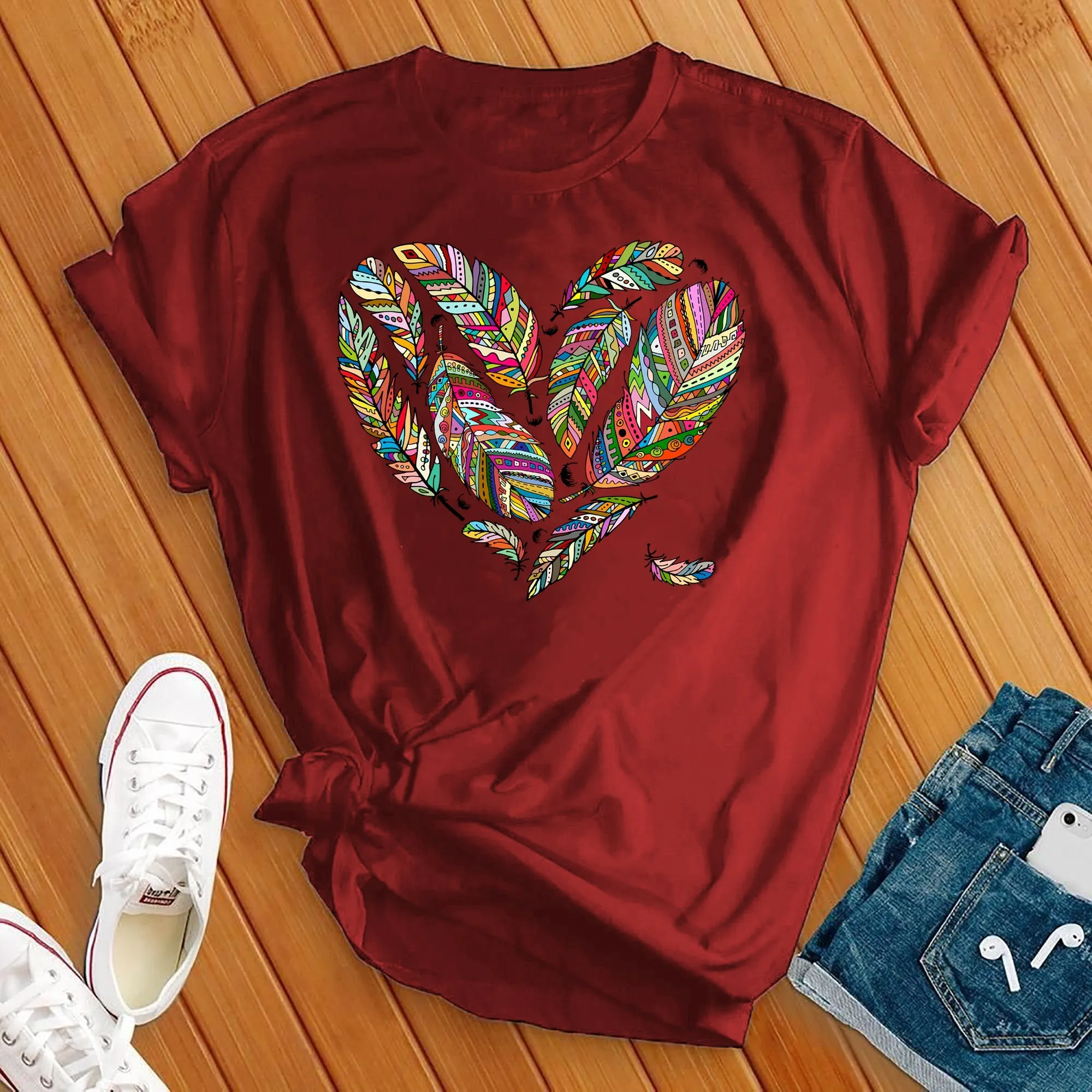 Colorful Feather Heart Tee