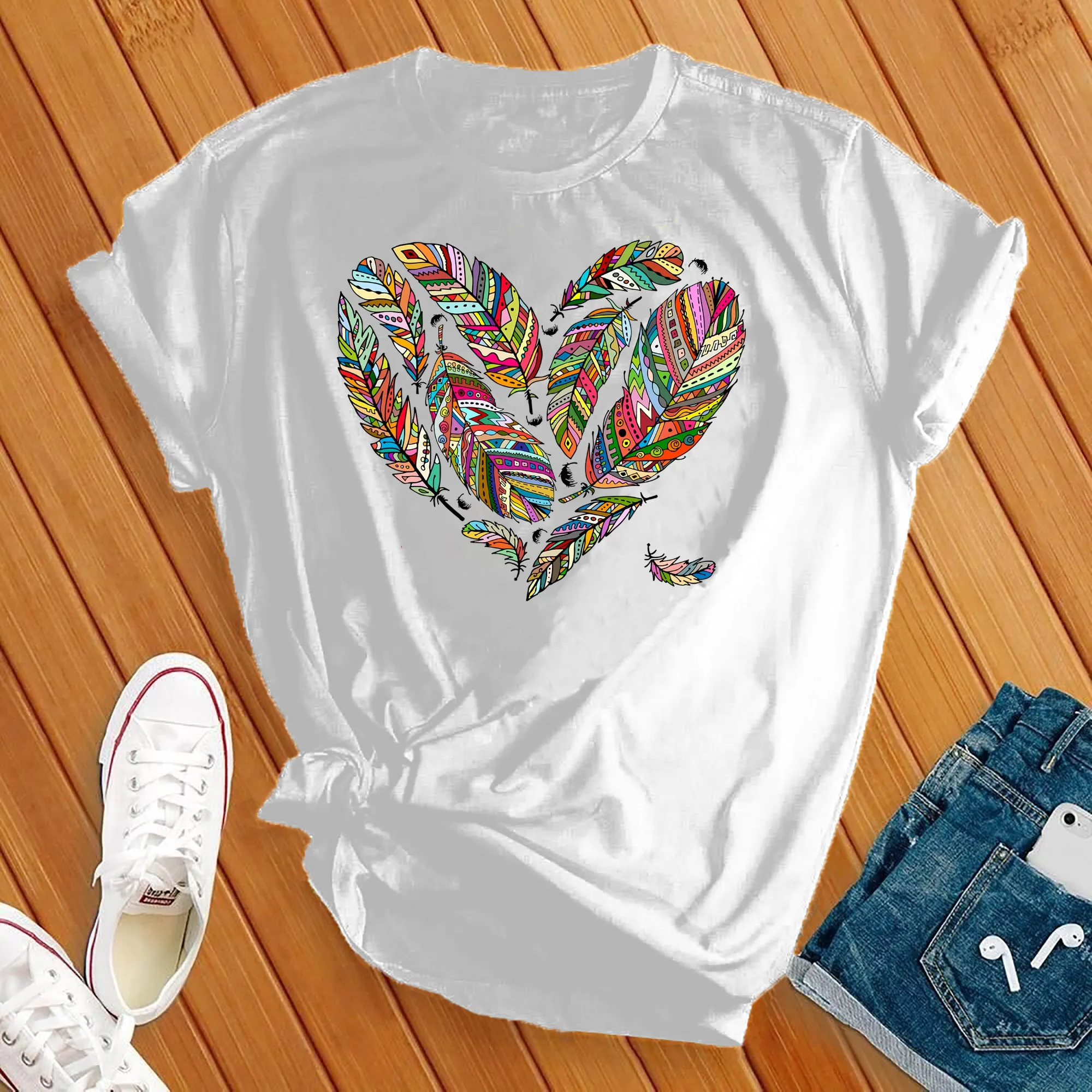 Colorful Feather Heart Tee