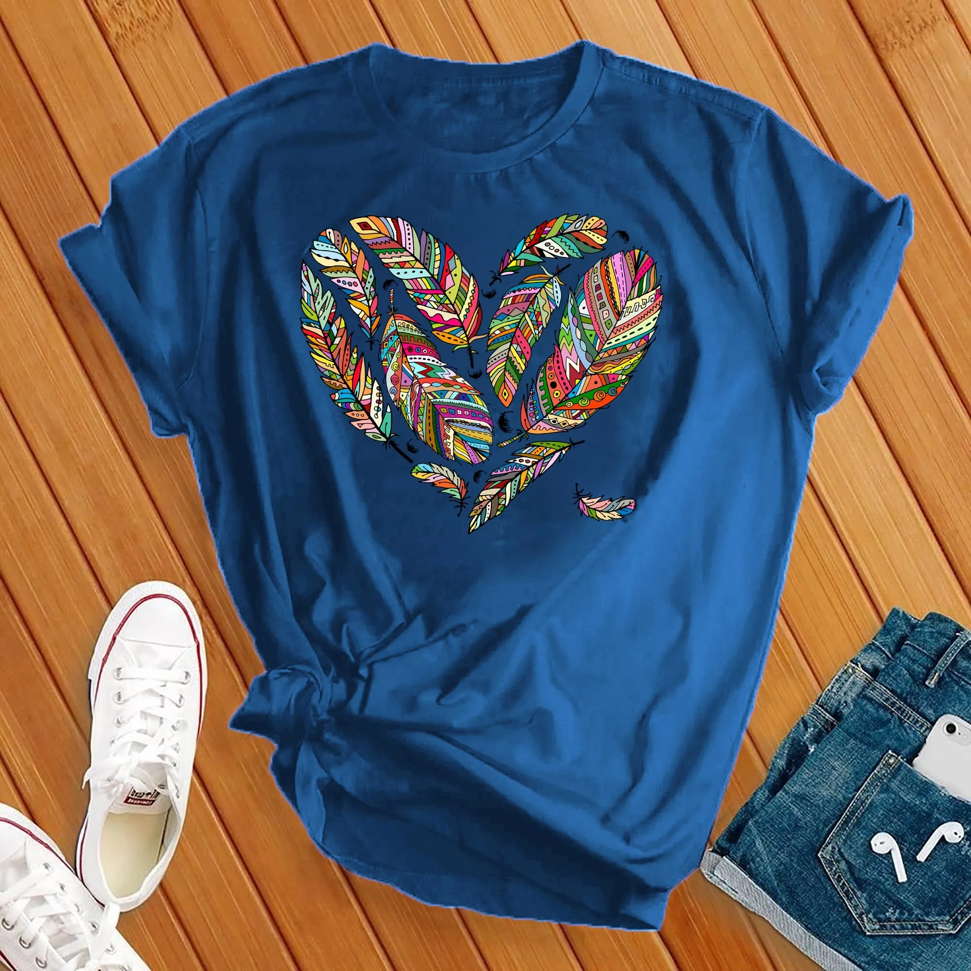 Colorful Feather Heart Tee