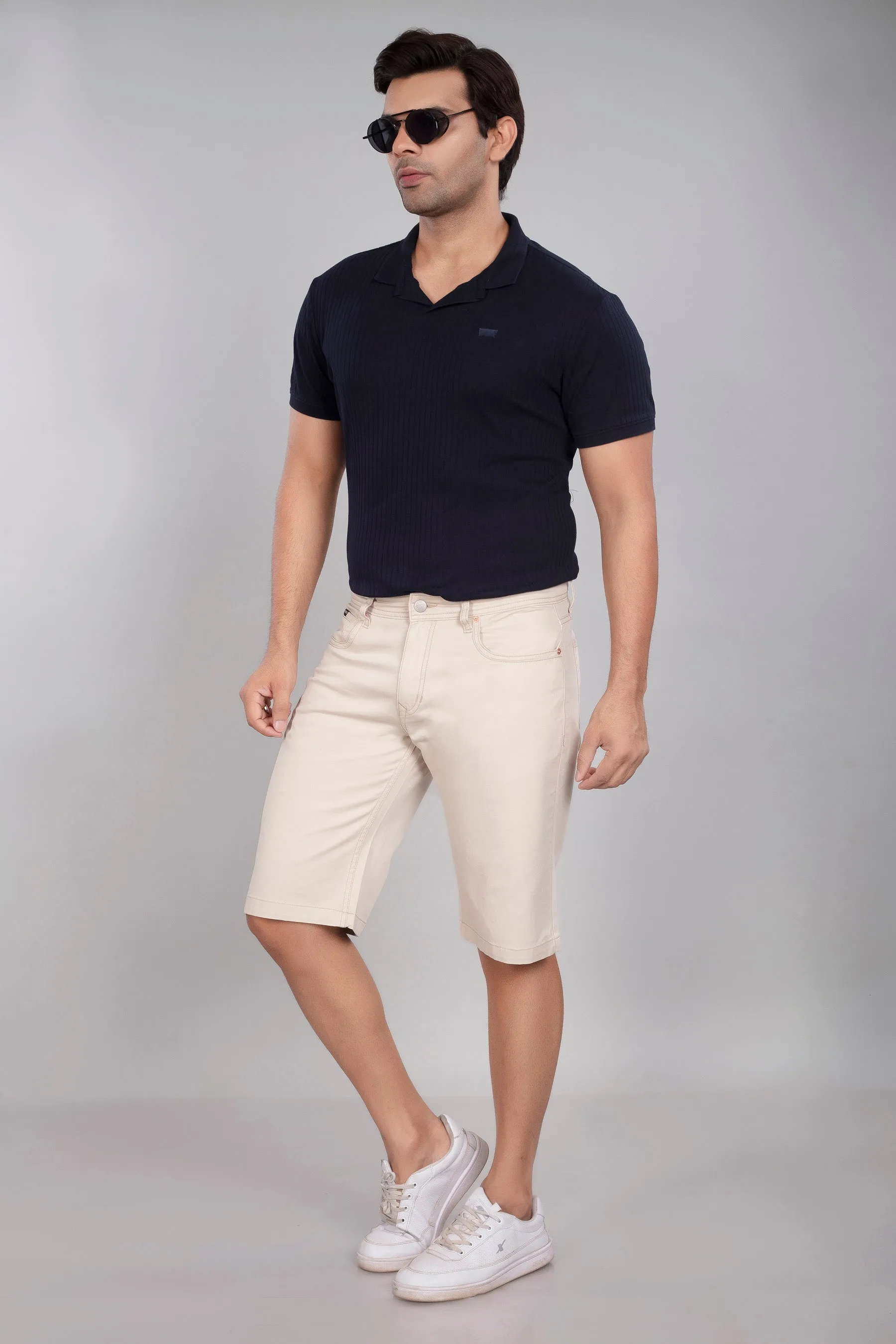 Cream Cotton Stretch Shorts