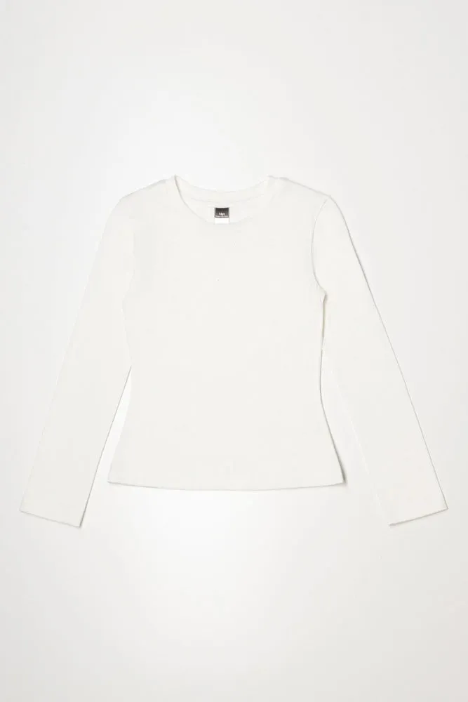 Crew Neck Long Sleeve T-Shirt White