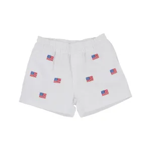 Critter Sheffield Shorts (Twill) - Worth Avenue White with American Flags