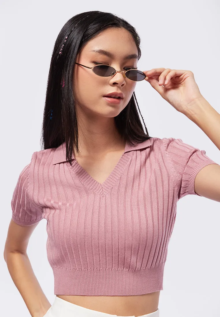 Cropped Knit Polo Top