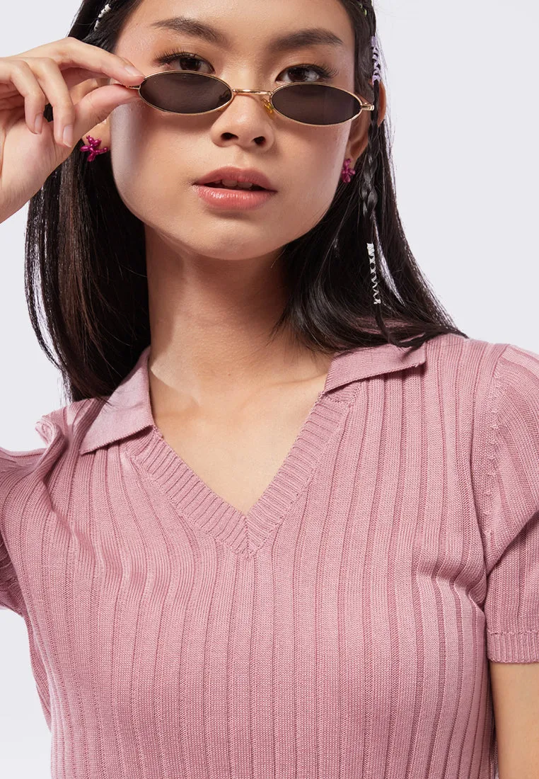 Cropped Knit Polo Top