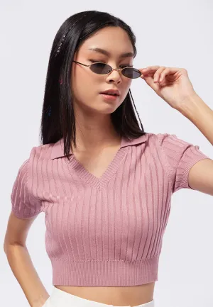 Cropped Knit Polo Top
