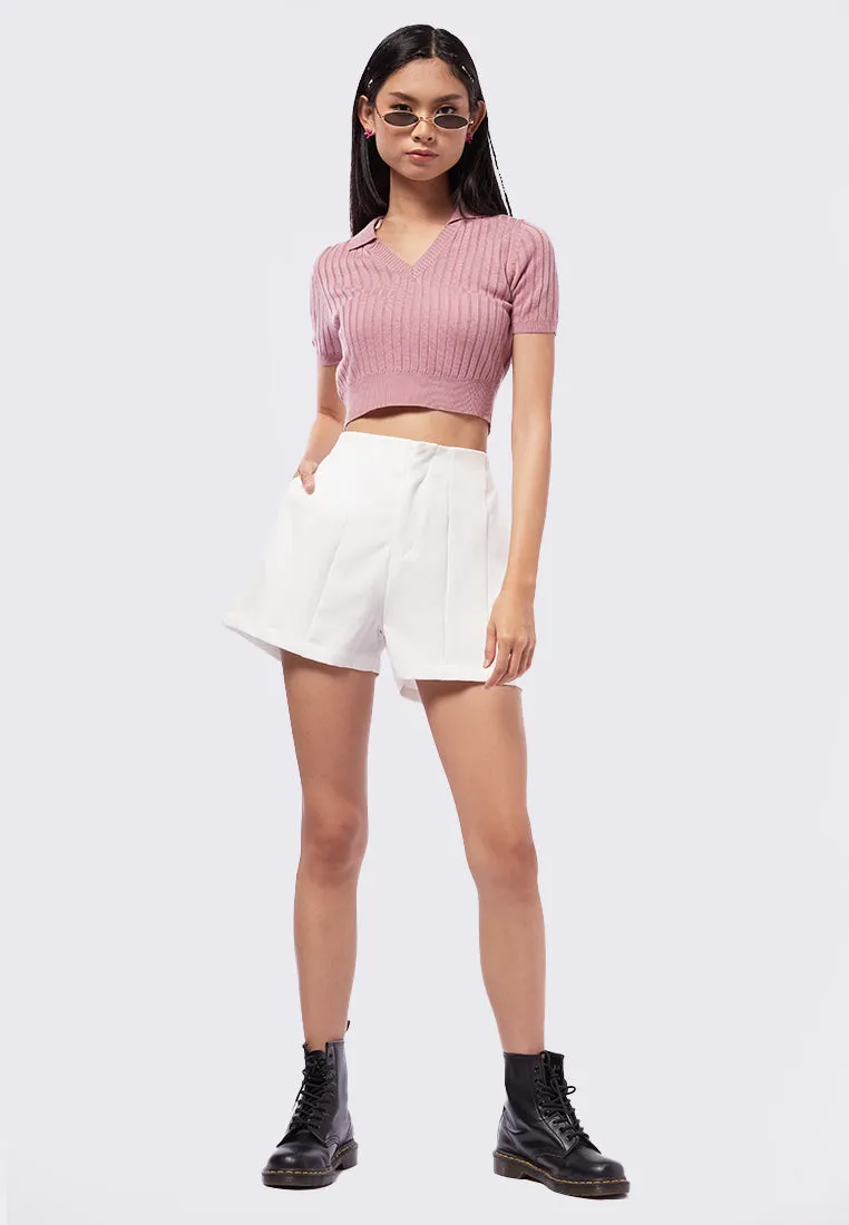 Cropped Knit Polo Top