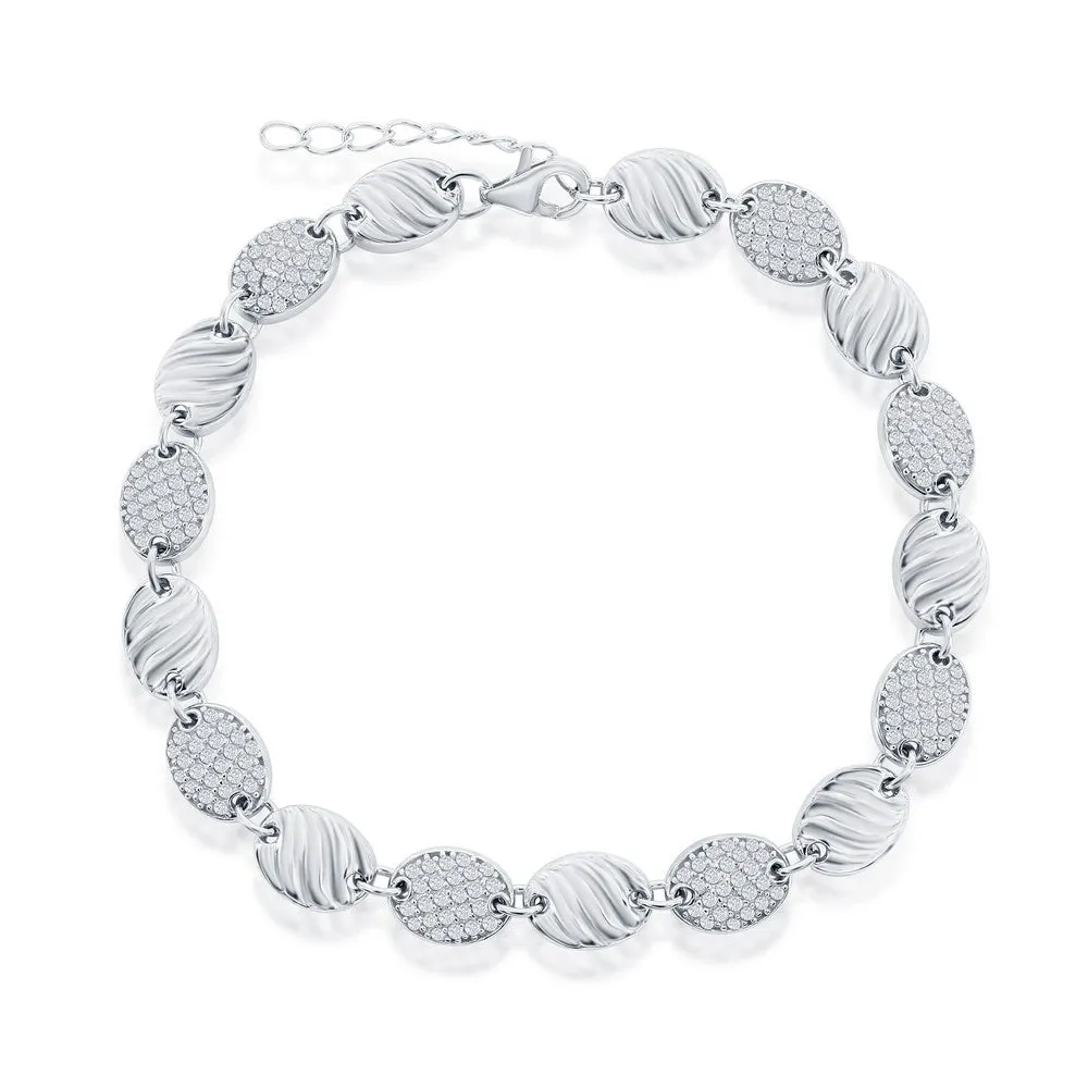 Cubic Zirconia and Textured Finish Oval Disc Bracelet