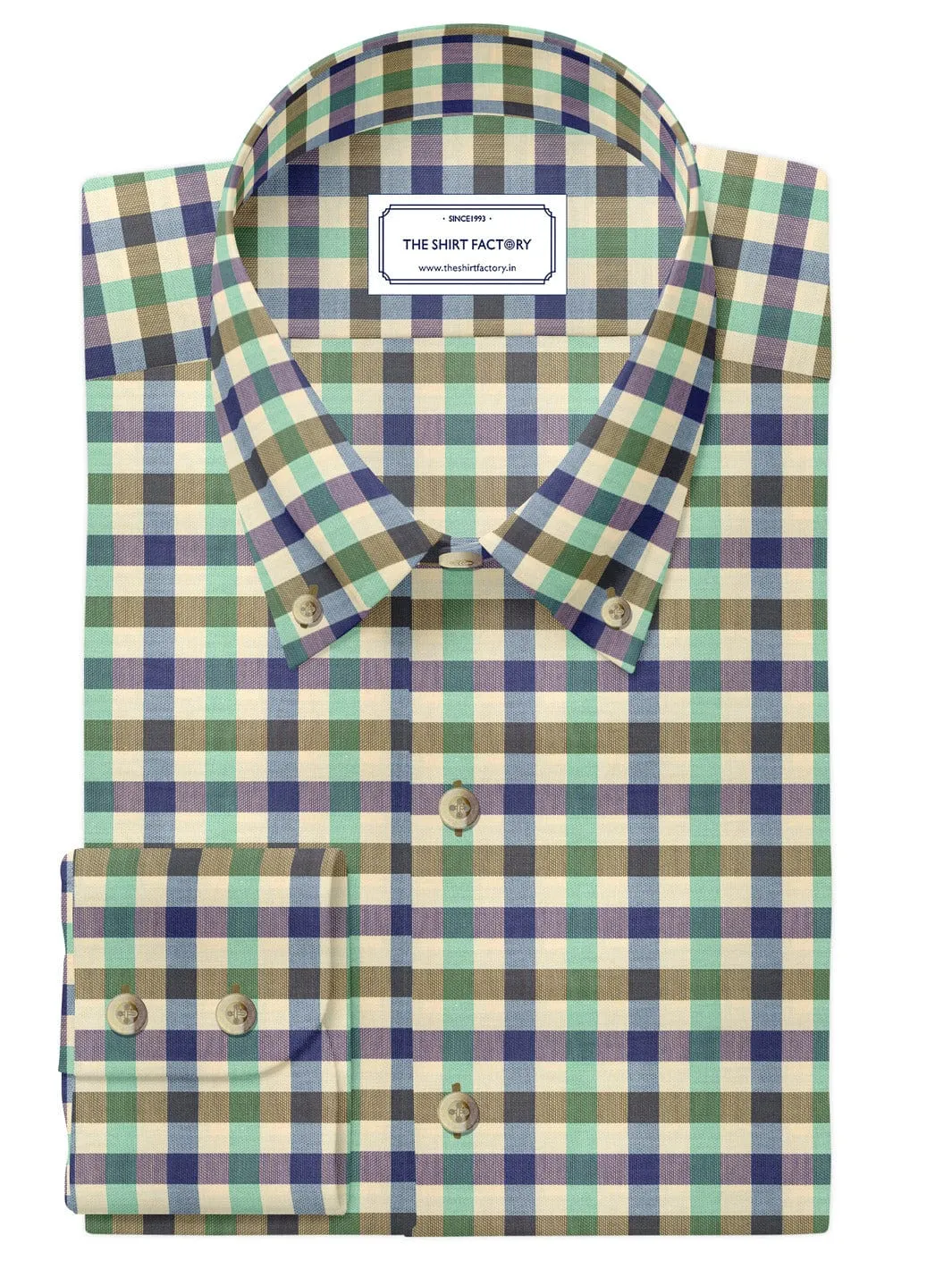 Custom Tailored Premium Cotton Shirt with Multicolour Gingham Plaid Check - CUS-10281