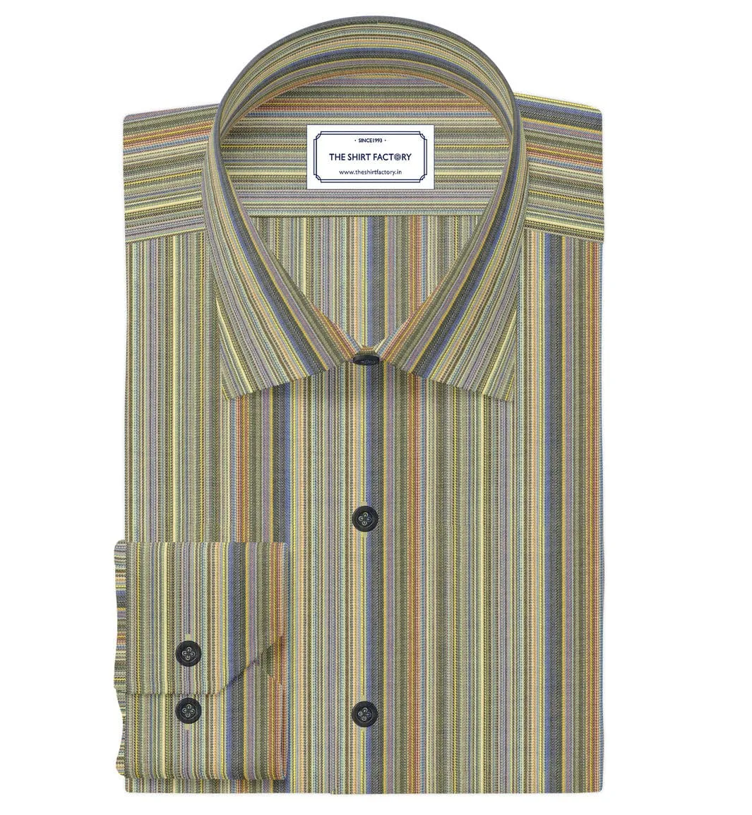 Custom Tailored Pure Cotton Multicolor Stripes Shirt - CUS-10363