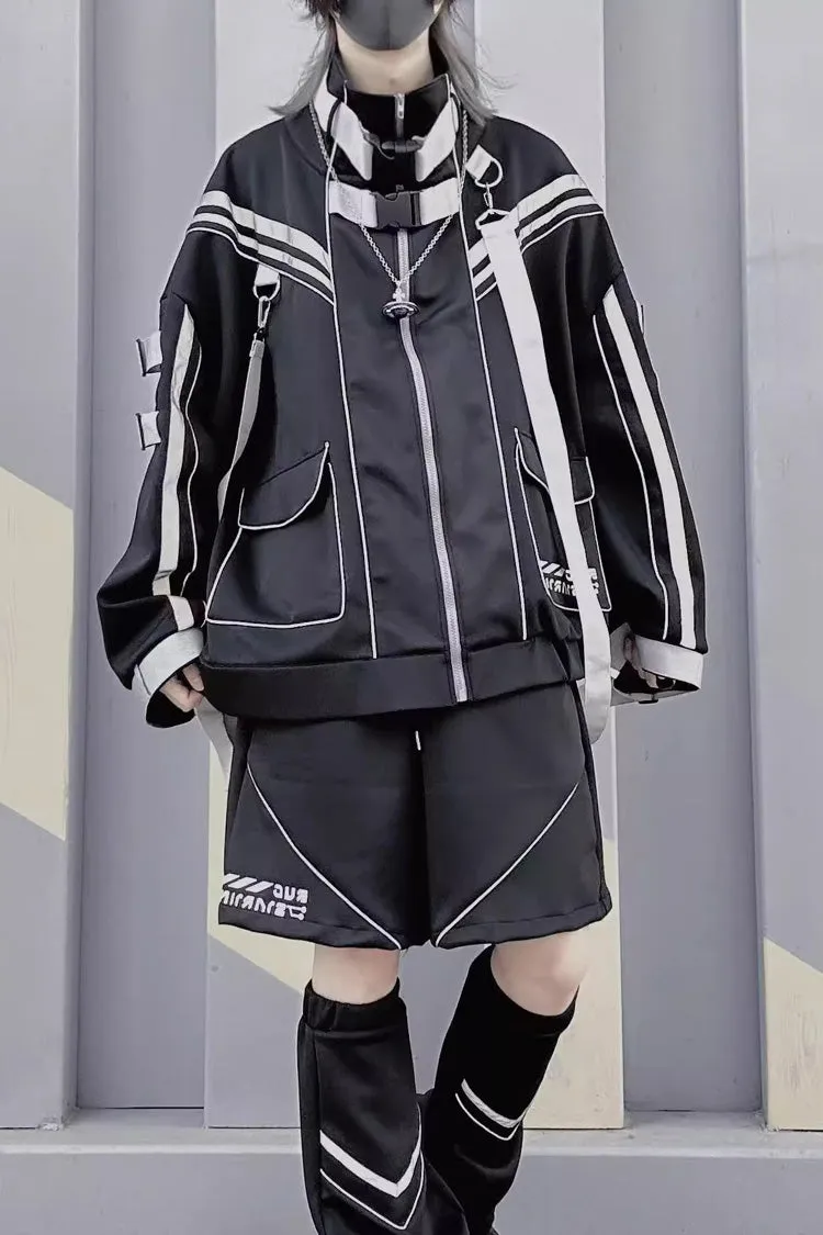 Cyberpunk Functional Long Sleeves Print Jirai Kei Handsome Sports Coat 2 Colors