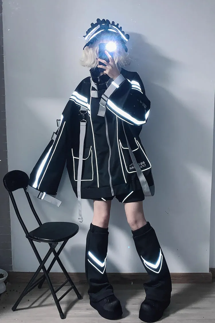 Cyberpunk Functional Long Sleeves Print Jirai Kei Handsome Sports Coat 2 Colors