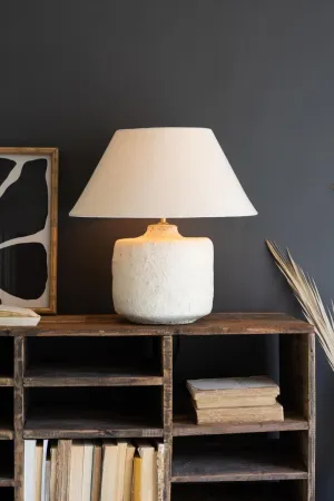 Cylinder Paper Mache Table Lamp with Fabric Shade