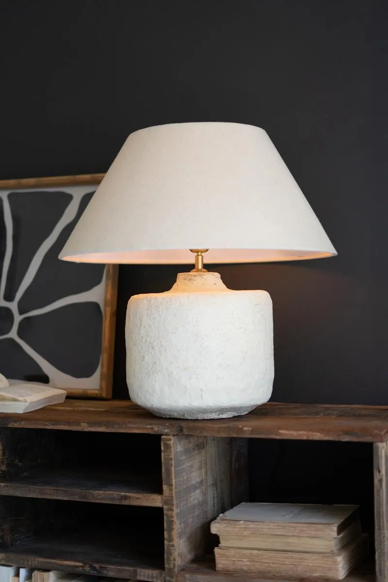 Cylinder Paper Mache Table Lamp with Fabric Shade