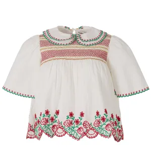 Damson Madder Andy Blouse White / Red Embrodiery