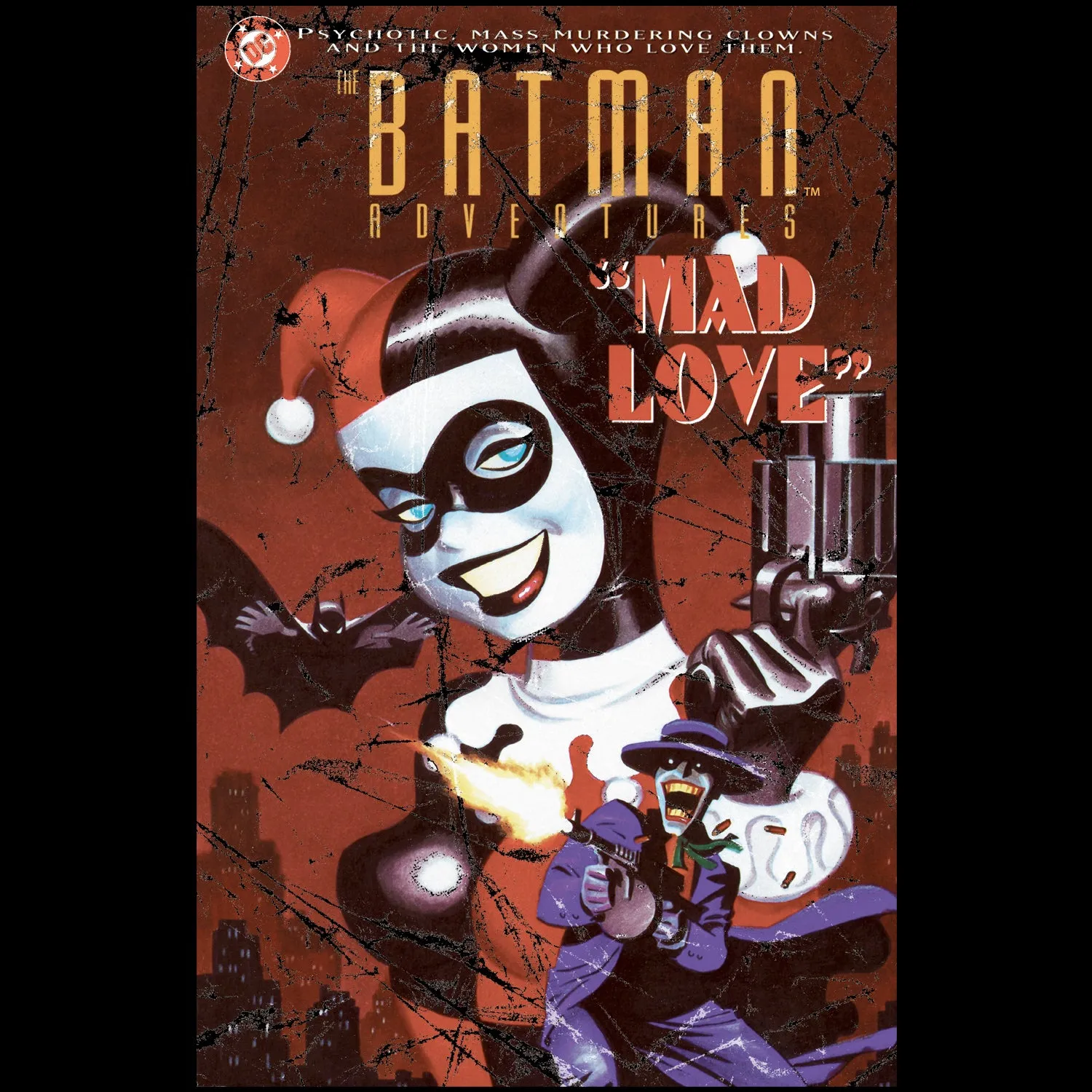 DC Comics Harley Quinn Cover Mad Love Retro Official Women's T-shirt (Black)