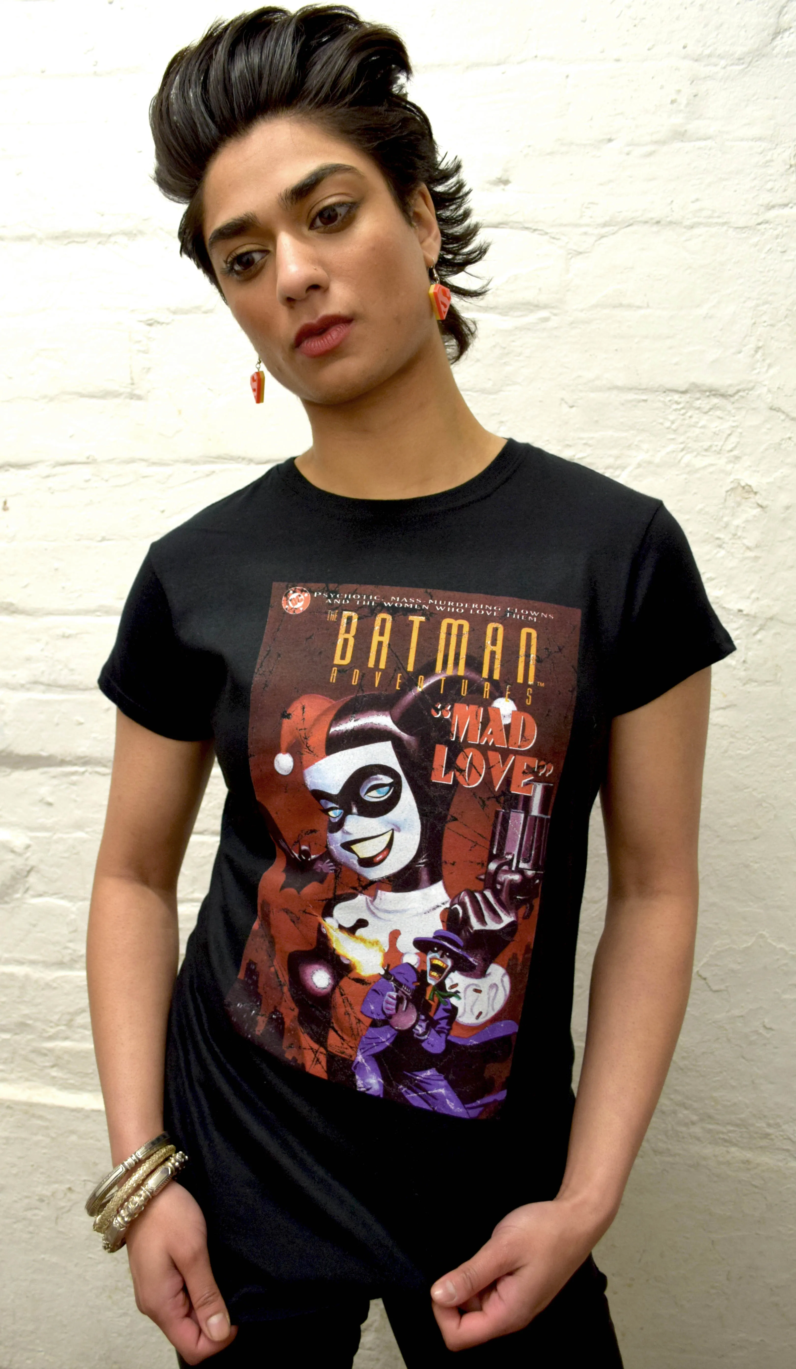 DC Comics Harley Quinn Cover Mad Love Retro Official Women's T-shirt (Black)