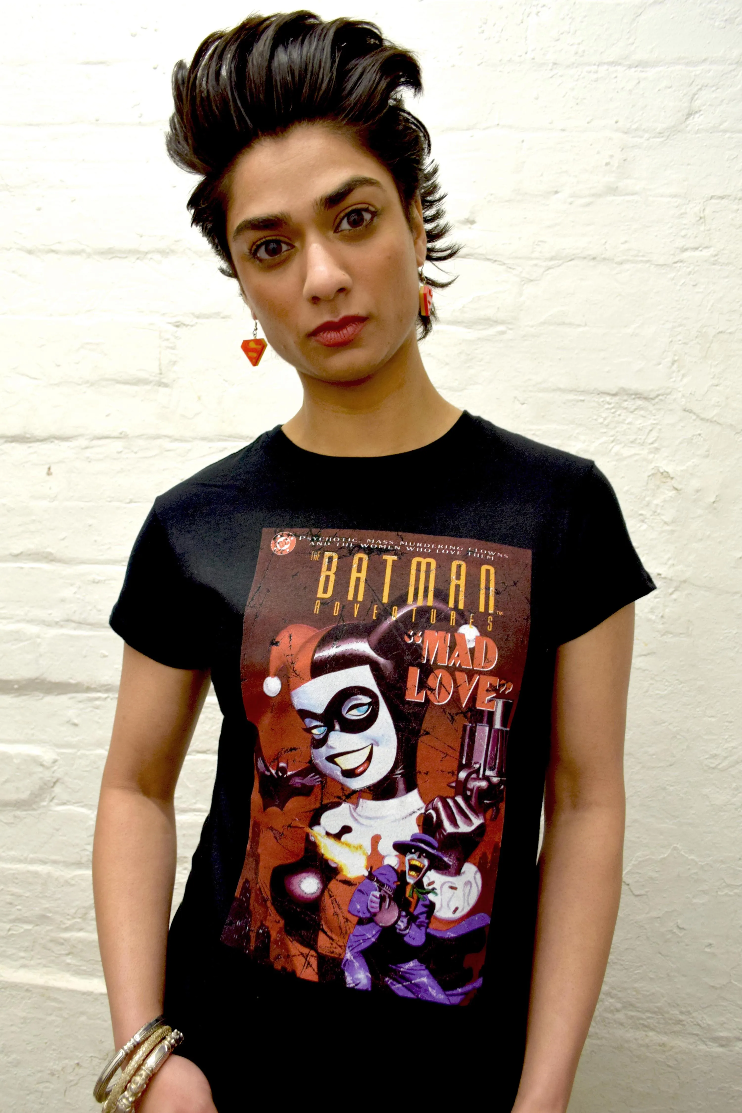 DC Comics Harley Quinn Cover Mad Love Retro Official Women's T-shirt (Black)