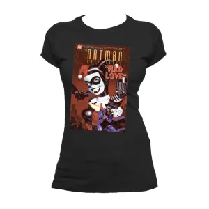 DC Comics Harley Quinn Cover Mad Love Retro Official Women's T-shirt (Black)