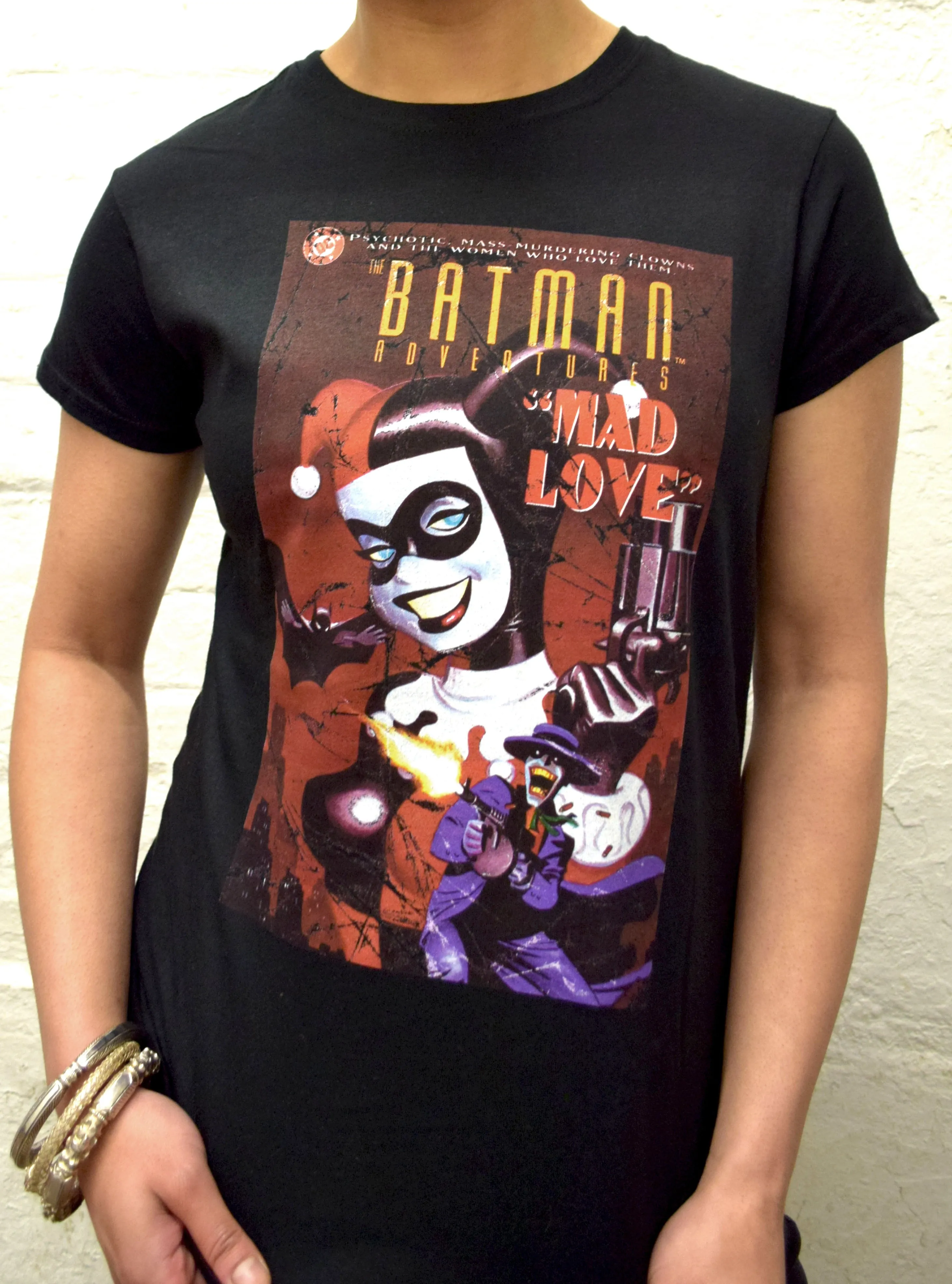 DC Comics Harley Quinn Cover Mad Love Retro Official Women's T-shirt (Black)
