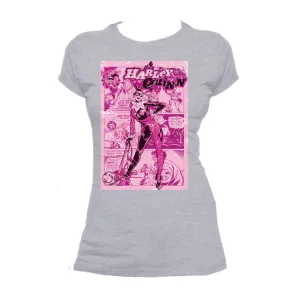 DC Comics Retro Harley Quinn Cover Strip Official Women's T-shirt (Sports Grey)