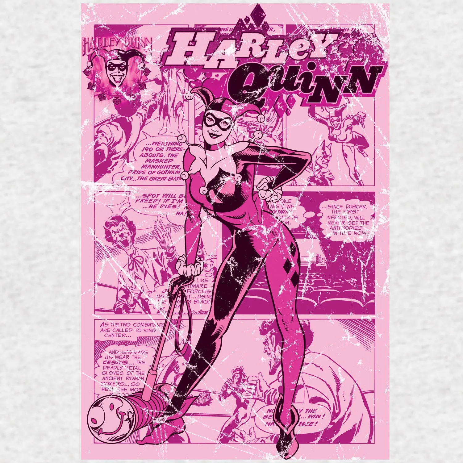 DC Comics Retro Harley Quinn Cover Strip Official Women's T-shirt (Sports Grey)