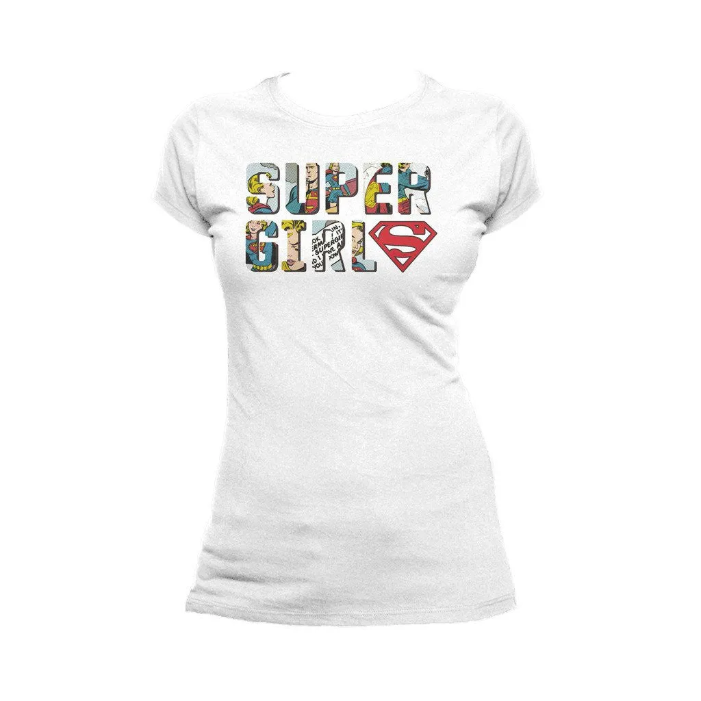 DC Comics Supergirl Logo Comic Strip Official Women's T-shirt (White)