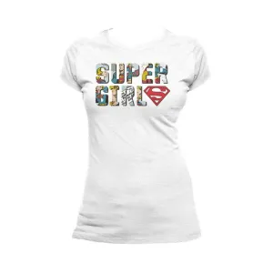 DC Comics Supergirl Logo Comic Strip Official Women's T-shirt (White)