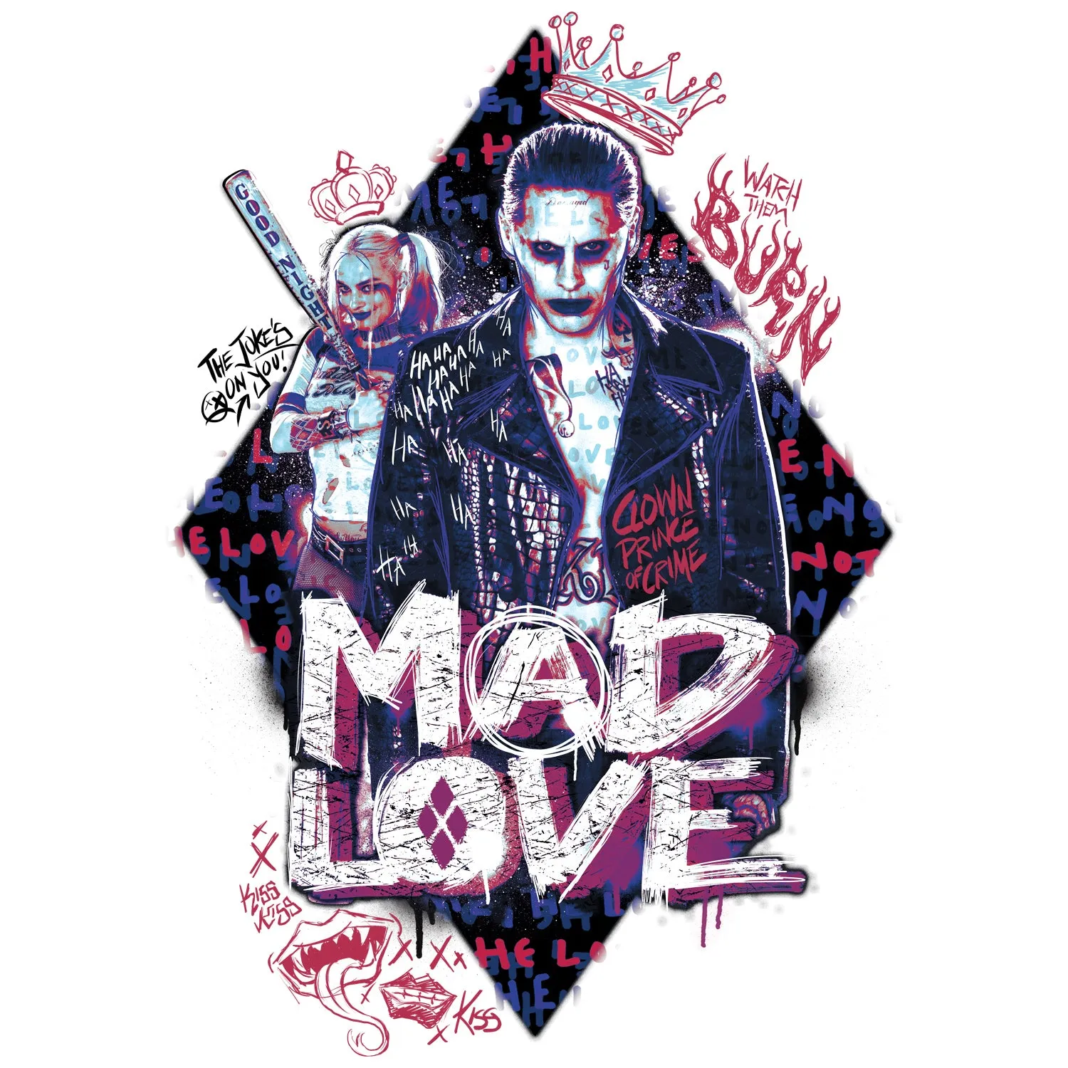 DC Suicide Squad Joker-Harley Quinn Mad Love Official Women's T-shirt (White)