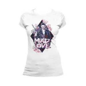 DC Suicide Squad Joker-Harley Quinn Mad Love Official Women's T-shirt (White)