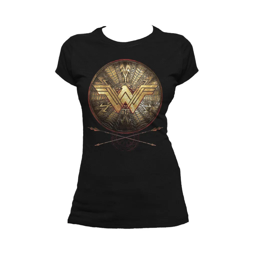 DC Wonder Woman Logo 3D Shield Official Women's T-shirt (Black)