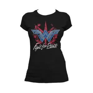 DC Wonder Woman Logo Fight Peace Official Women's T-shirt (Black)