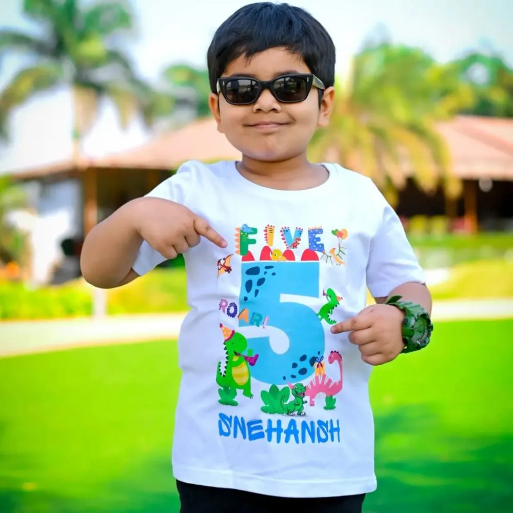 Dino Theme 5th Birthday T-Shirt for Kids