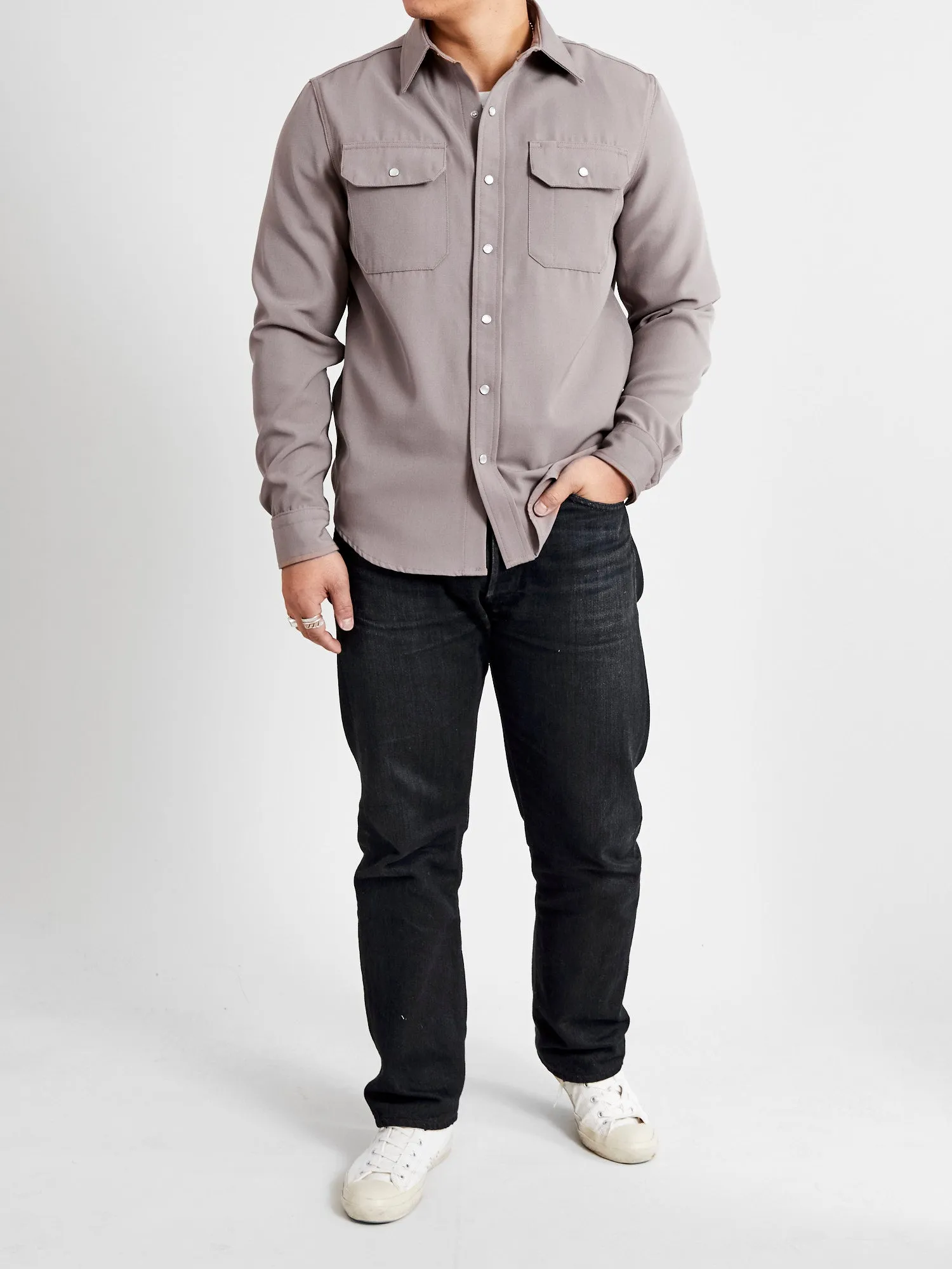 Drover Overshirt in Smoke Gabardine