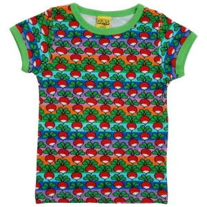 DUNS Sweden Kids Radish T-shirt - Green Rainbow Stripe (Only 2 left! 6-7y)